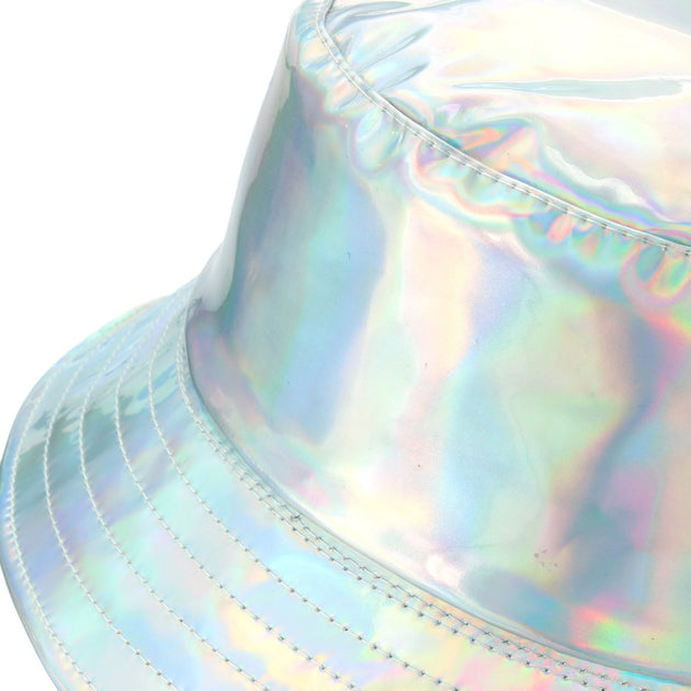 Quilted Black Hat Reflective Fabric Hat Holographic Bucket 