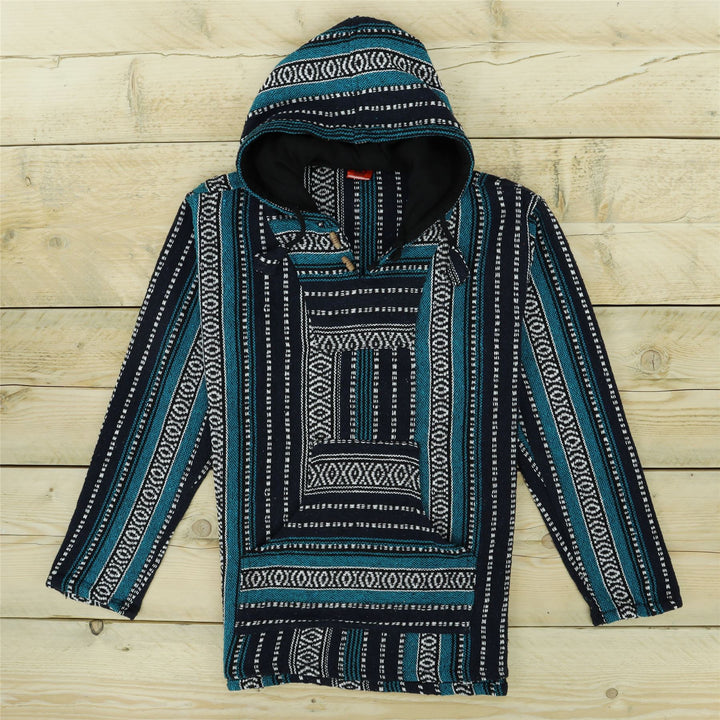 Woven Gheri Cotton Baja Hoodie - Blue