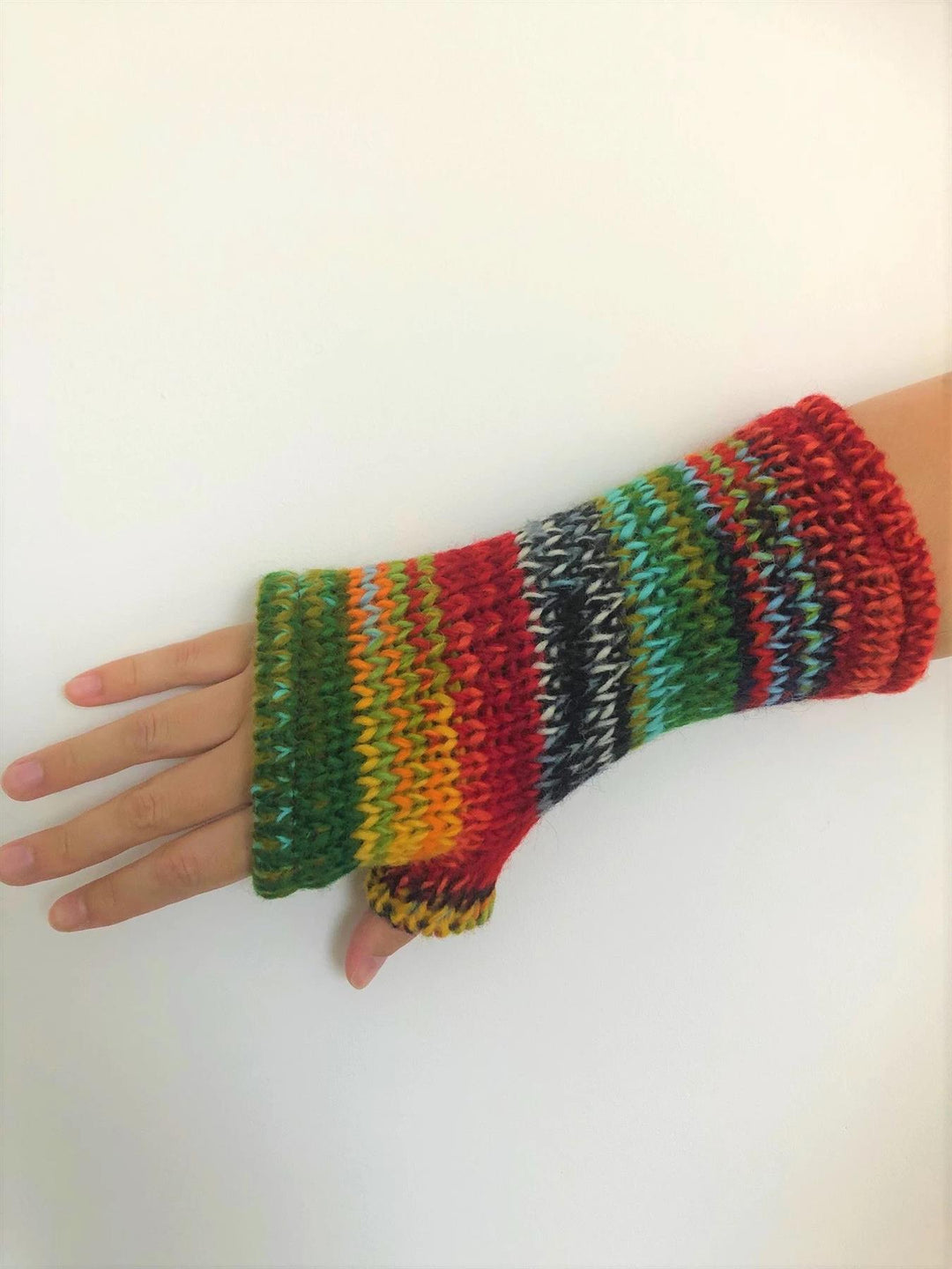 Wool Knit Fleece Lined  Wrist Warmers - SD Black Red Green