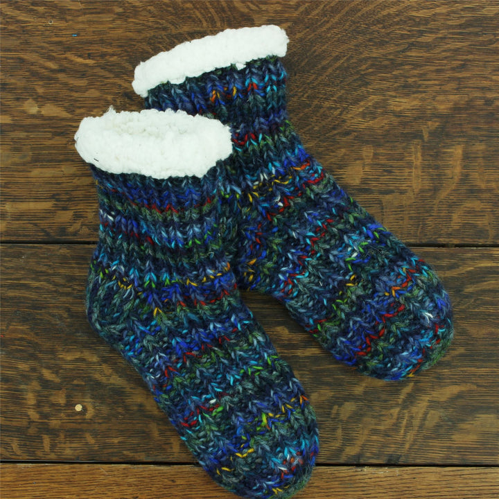 Hand Knitted Wool Ankle Socks - SD Dark Blue Mix