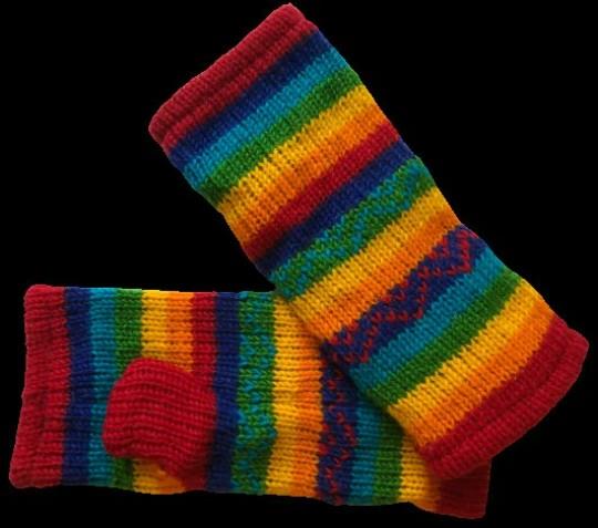 Wool Knit Fleece Lined  Wrist Warmers - Rainbow Zig Zag