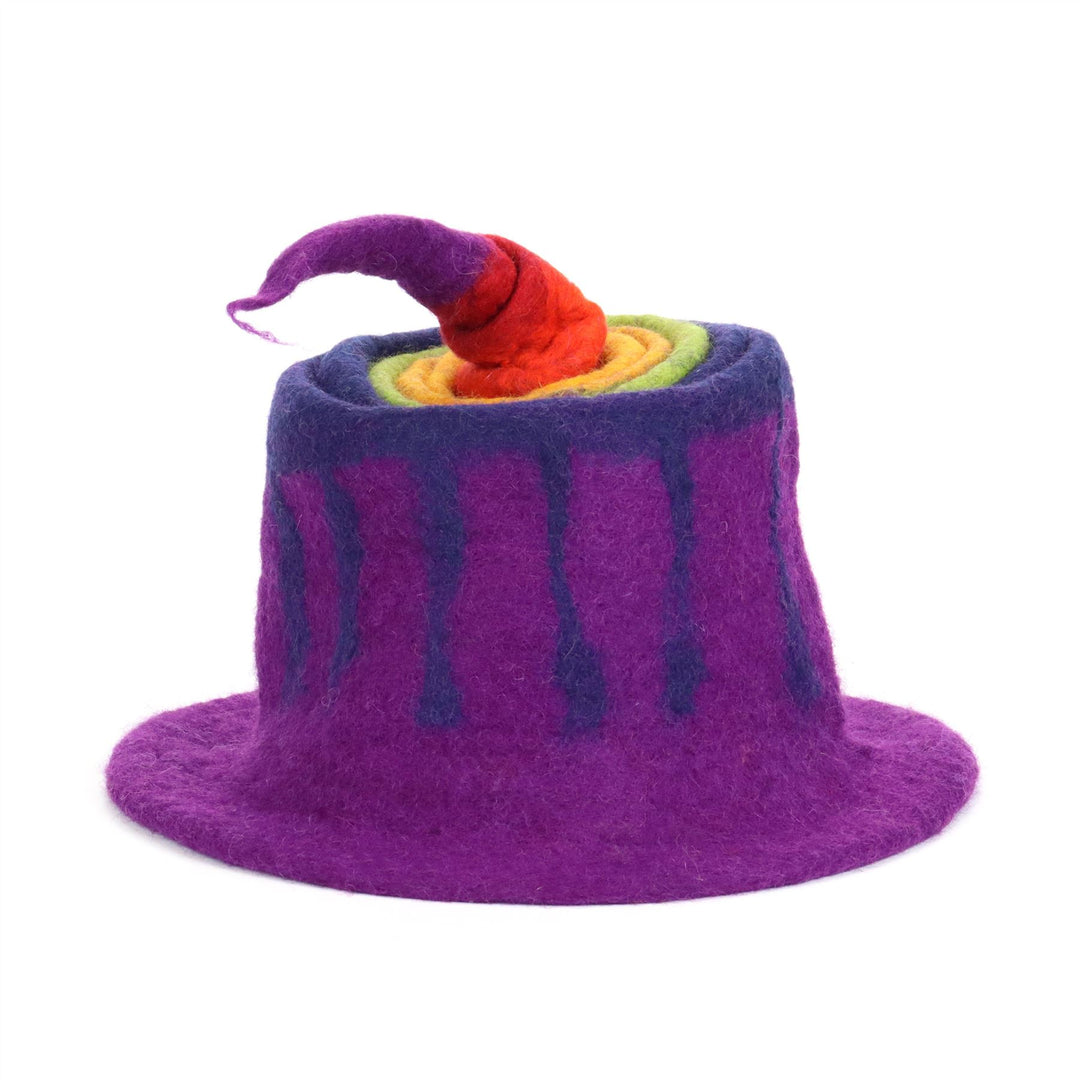 LoudElephant Handcrafted Wool Felt Hat from Nepal - Purple Stripe Rainbow