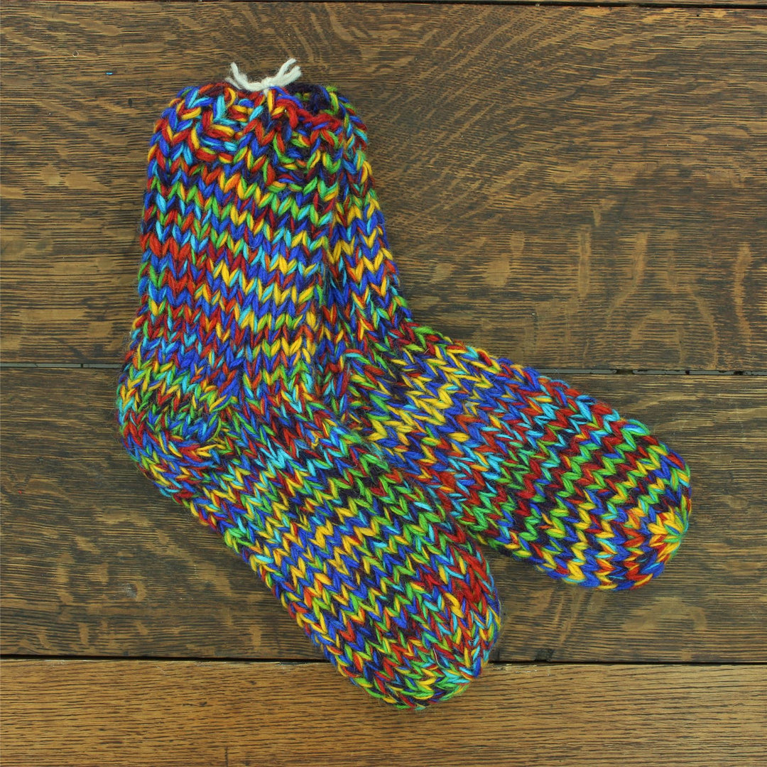 Hand Knitted Wool Ankle Socks - SD Rainbow Mix