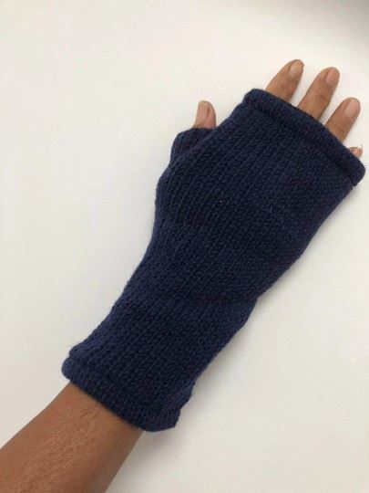 Wool Knit Fleece Lined  Wrist Warmers - Plain Navy