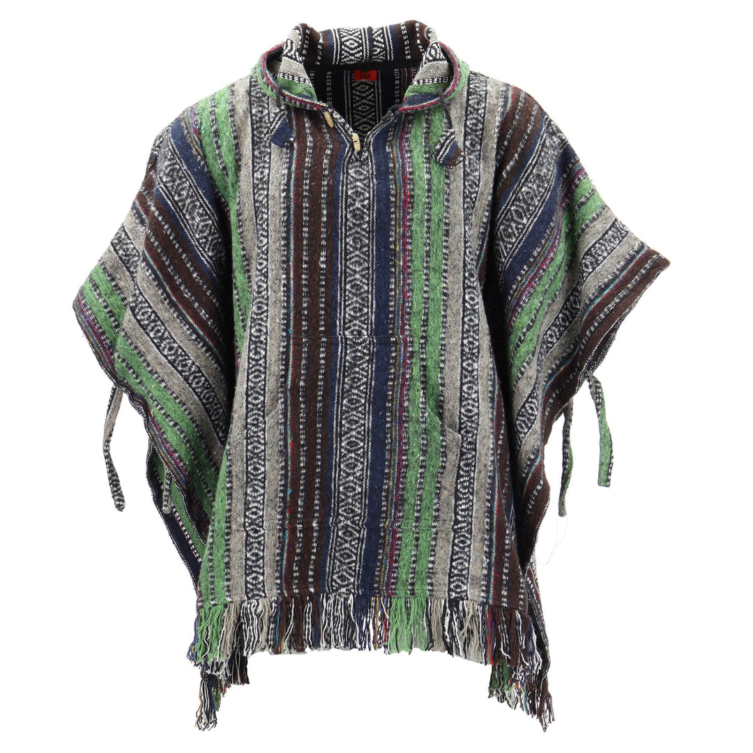 Brushed Cotton Hooded Poncho - Green