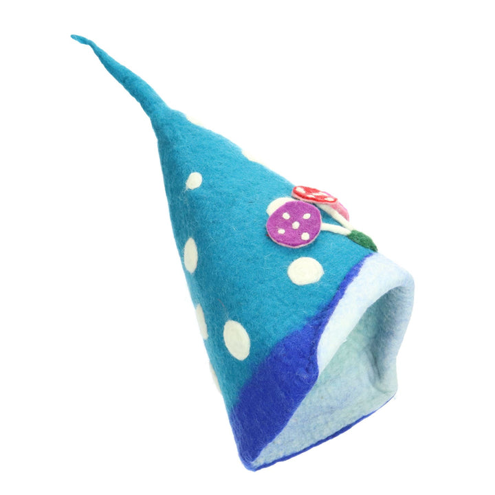 LoudElephant Handcrafted Wool Felt Hat from Nepal - Elf Toadstool Blue