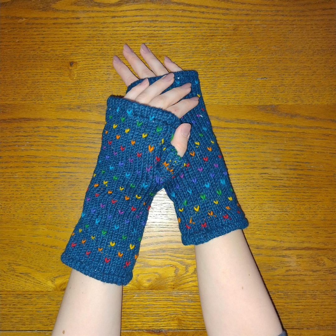 Wool Knit Fleece Lined  Wrist Warmers - Tik Tik Teal