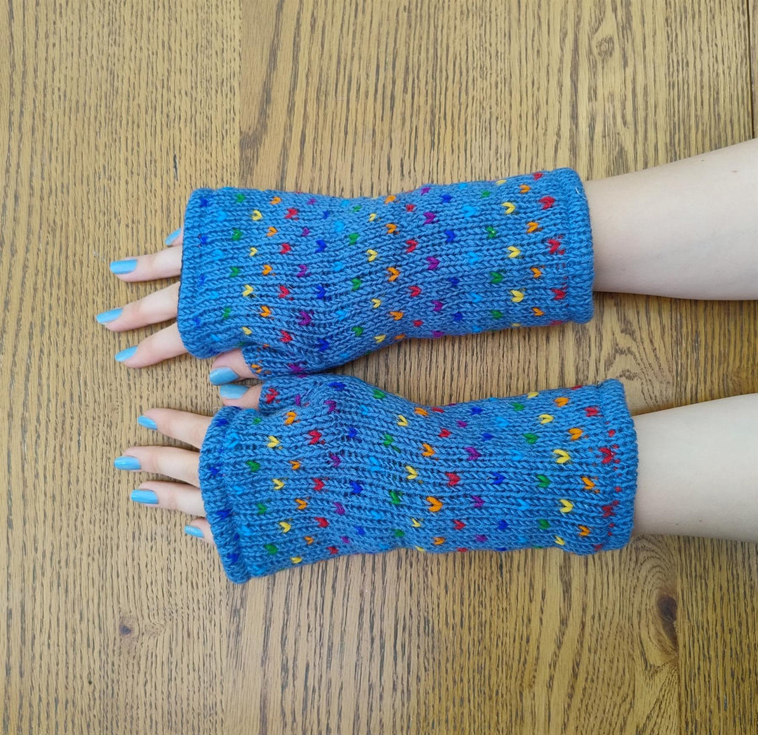 Wool Knit Fleece Lined  Wrist Warmers - Tik Tik Steel Blue