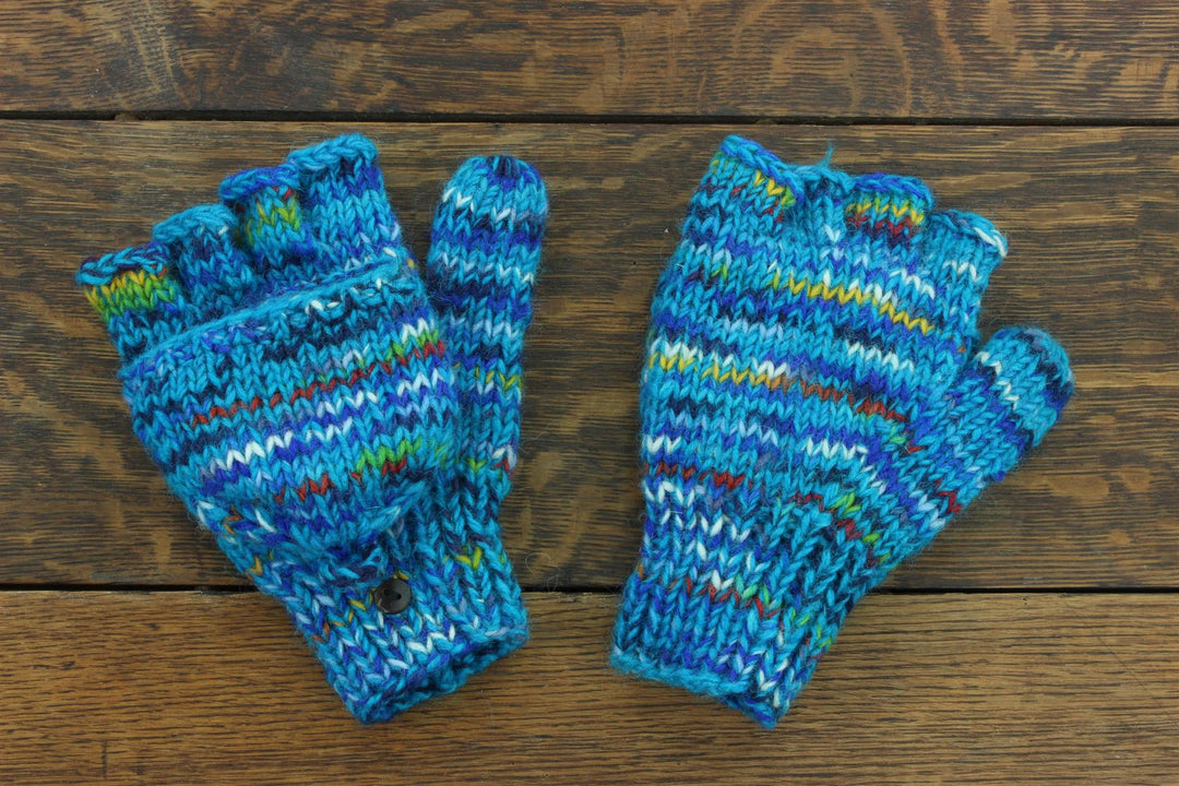 Hand Knitted Wool Shooter Gloves - SD Bright Blue Mix