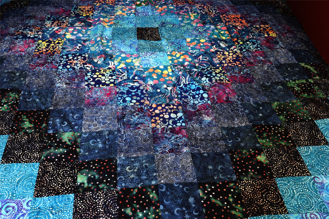 Handmade Quilted Patchwork Batik Printed Bedspread - Midnight