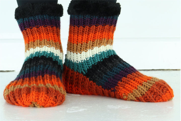 Hand Knitted Wool Slipper Socks - Stripe Anu