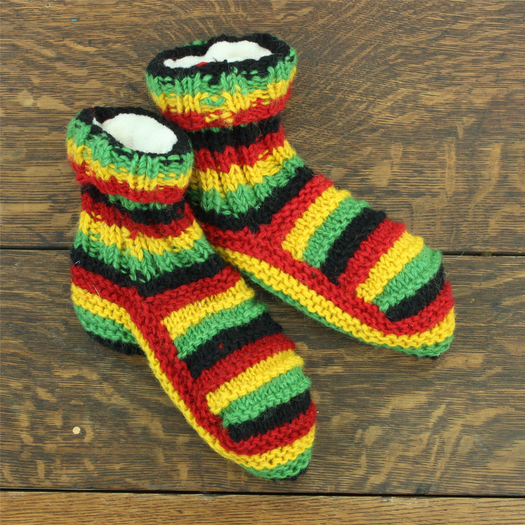 Hand Knitted Wool Ankle Socks - Stripe Rasta