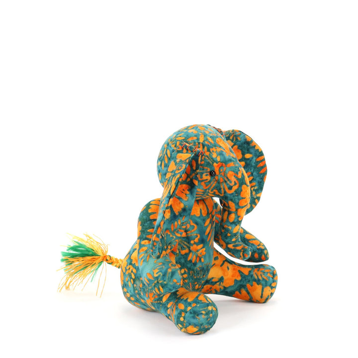 Batik Cotton Friendship Elephant - Teal Orange Floral