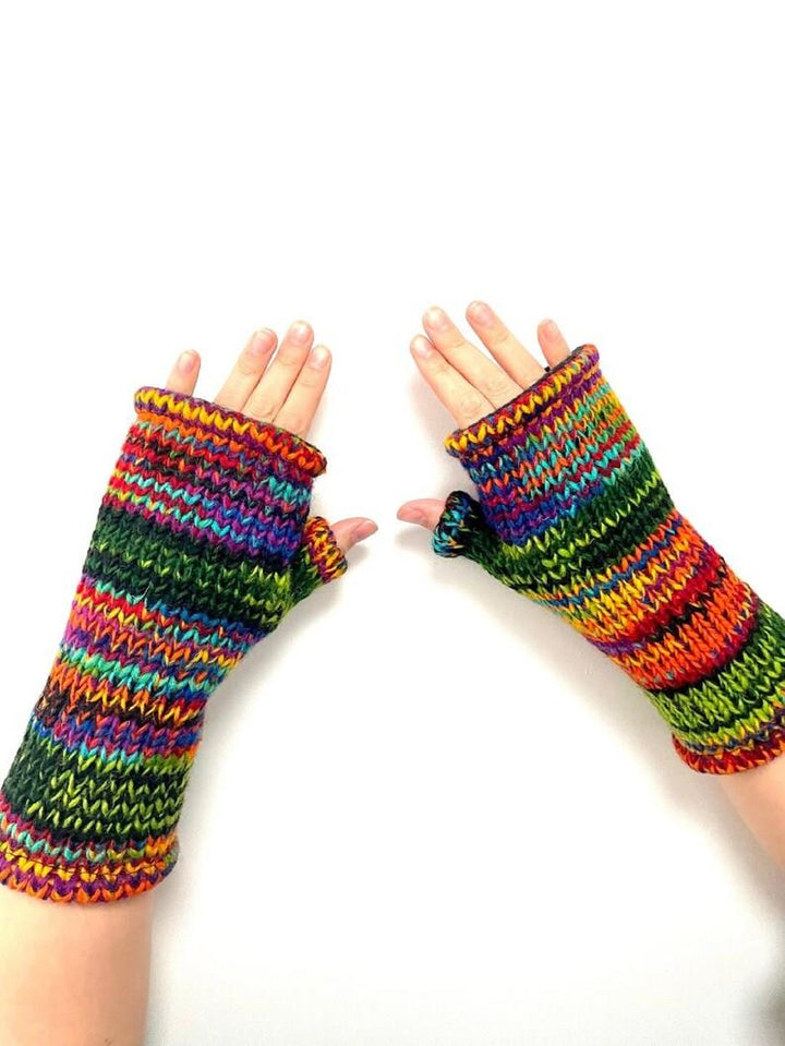 Wool Knit Fleece Lined  Wrist Warmers - SD Green Multi