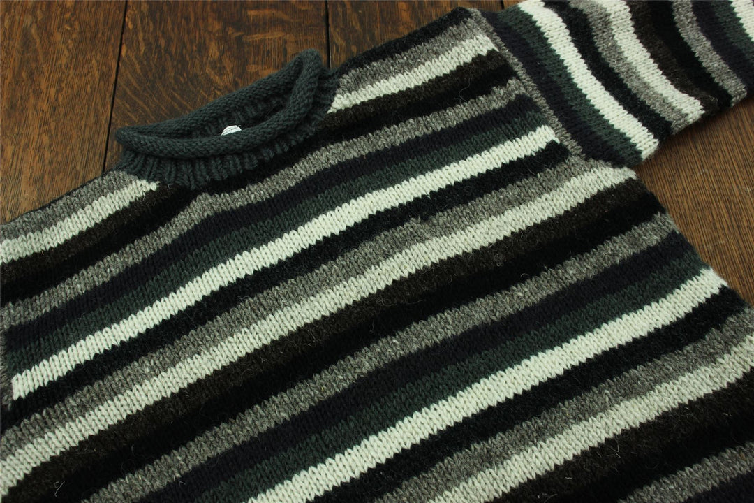 Chunky Wool Knit Jumper - Stripe Greys