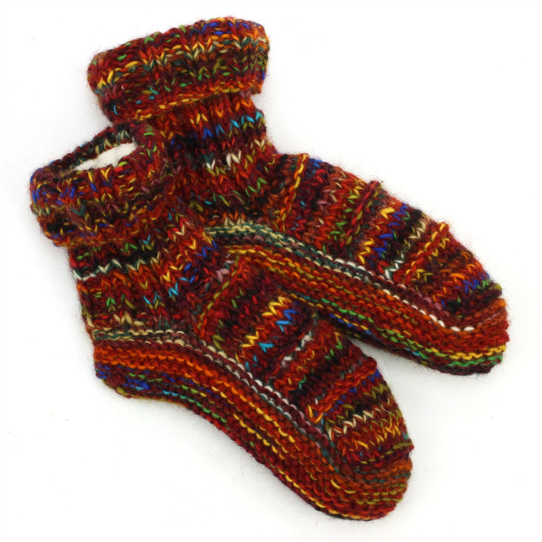 Hand Knitted Wool Ankle Socks - SD Red Mix