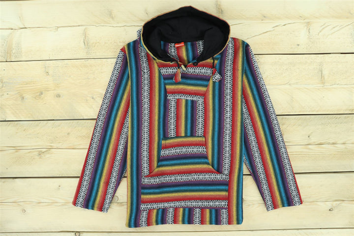 Woven Gheri Cotton Baja Hoodie - Rainbow