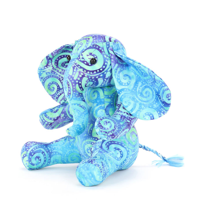 Batik Cotton Friendship Elephant - Blue Tribal Spiral