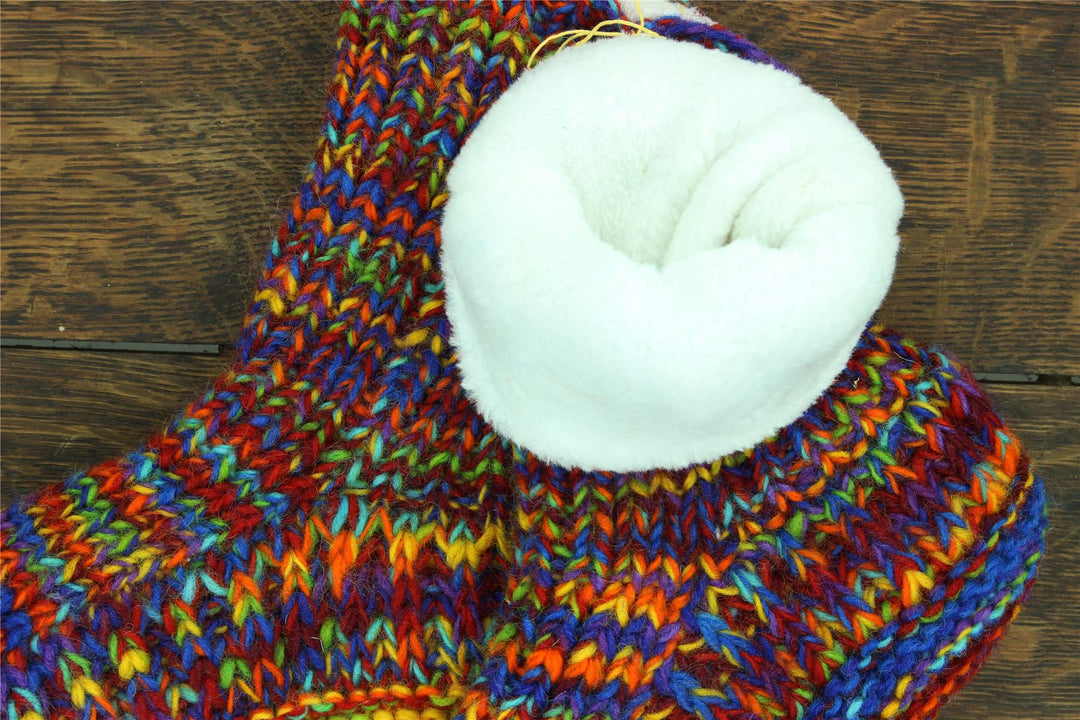 Hand Knitted Wool Slipper Socks - SD Rainbow