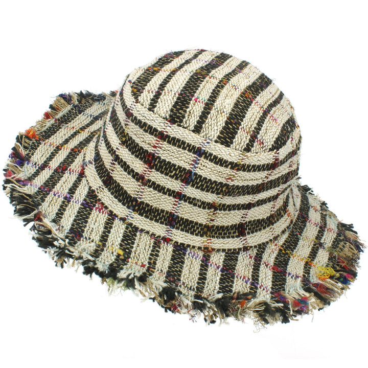 Hemp Sun Hat - Frayed Black White