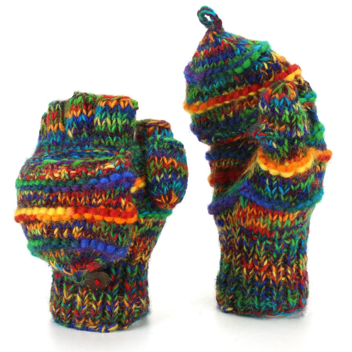 Hand Knitted Wool Shooter Gloves - Rainbow SD Rib