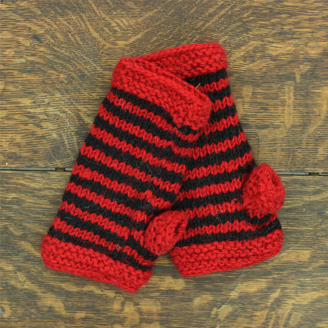 Hand Knitted Wool Arm Warmer - Stripe Red Black