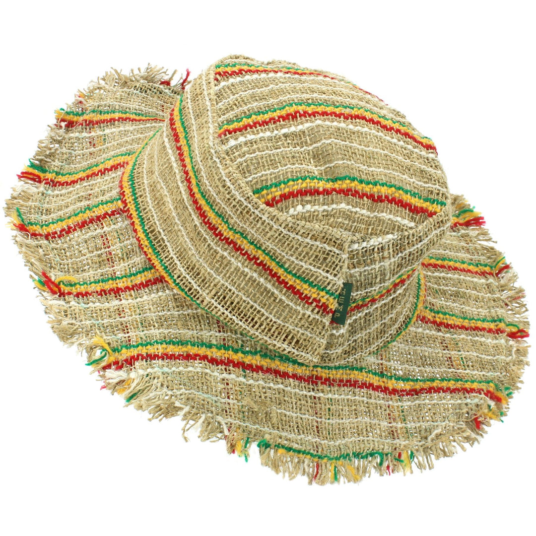 Hemp Sun Hat - Frayed Rasta Stripe