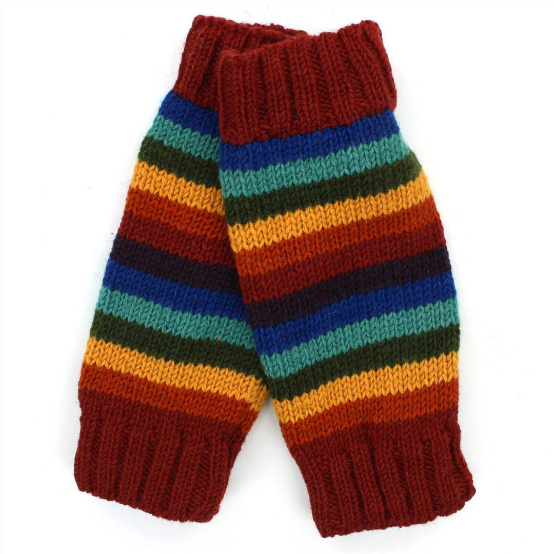 Hand Knitted Wool Leg Warmers - Stripe Dark Rainbow