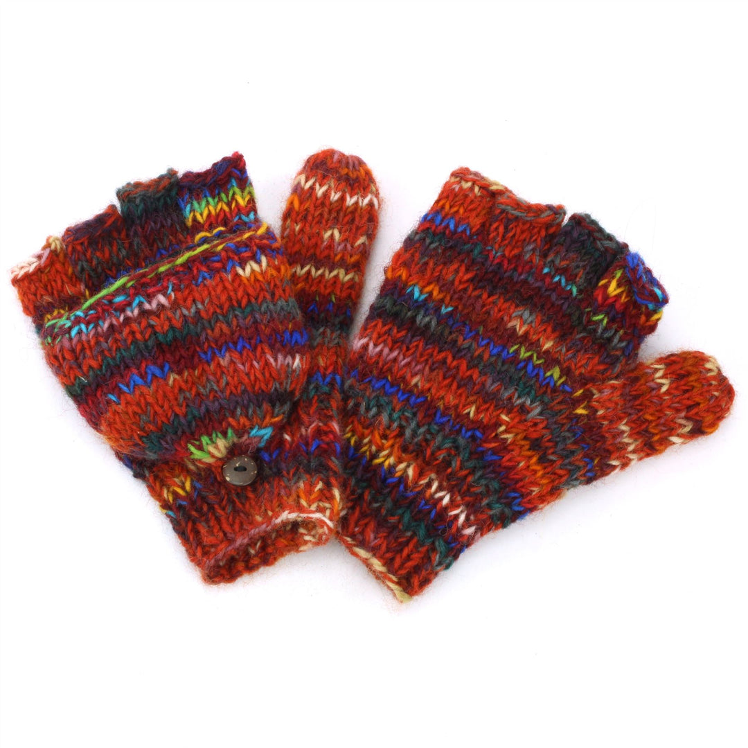 Hand Knitted Wool Shooter Gloves - SD Red Mix