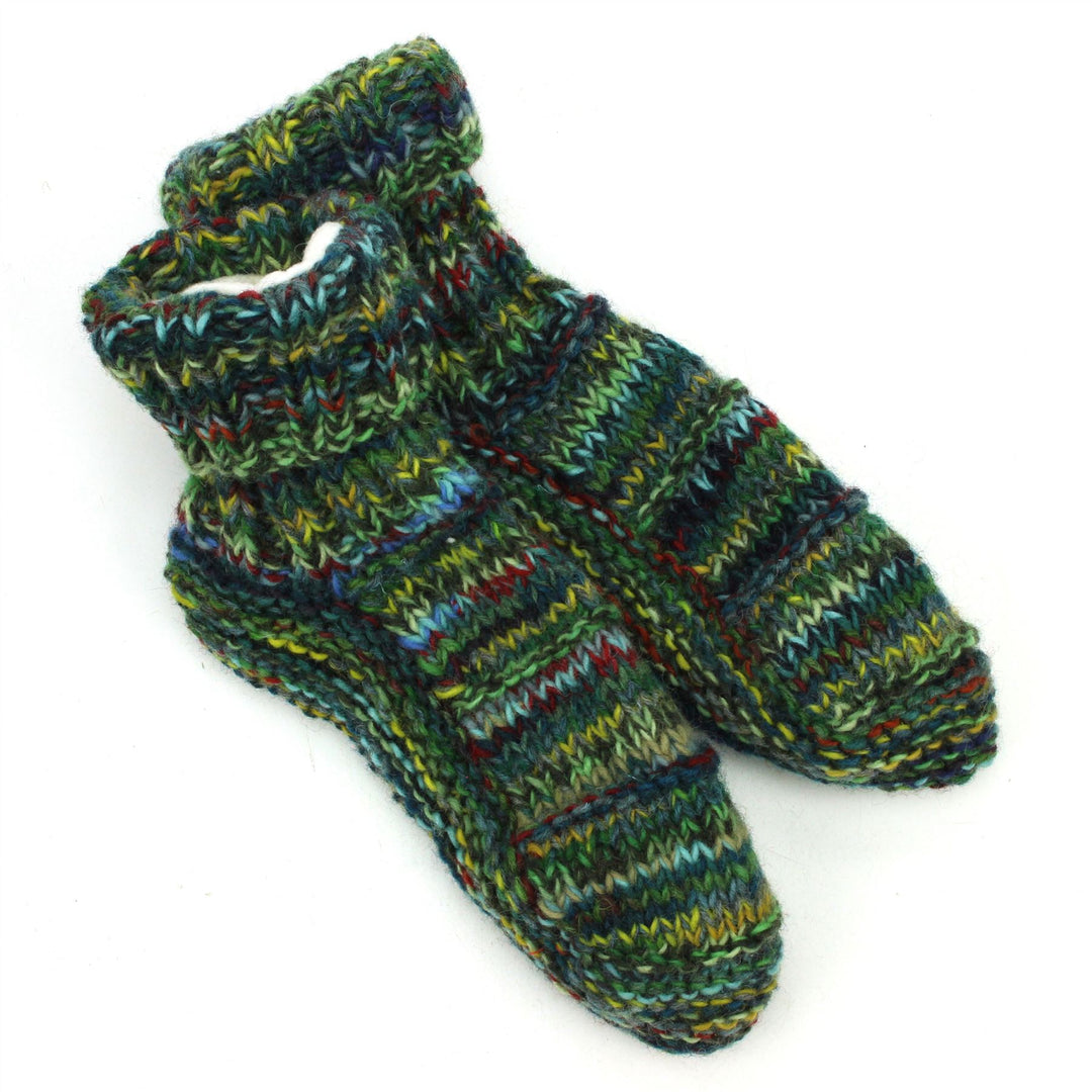 Hand Knitted Wool Ankle Socks - SD Green Mix