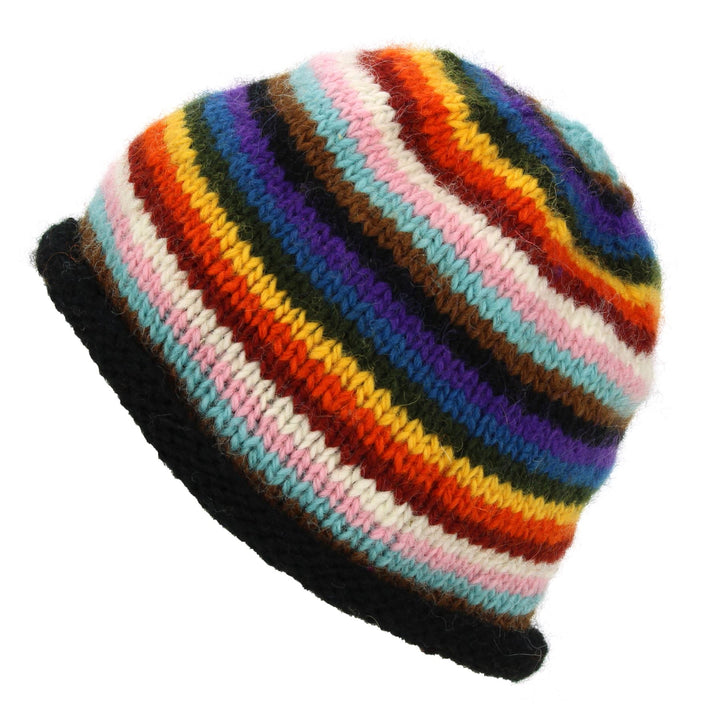 Hand Knitted Wool Beanie Hat - Stripe Progress Rainbow