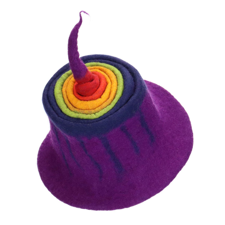 LoudElephant Handcrafted Wool Felt Hat from Nepal - Purple Stripe Rainbow