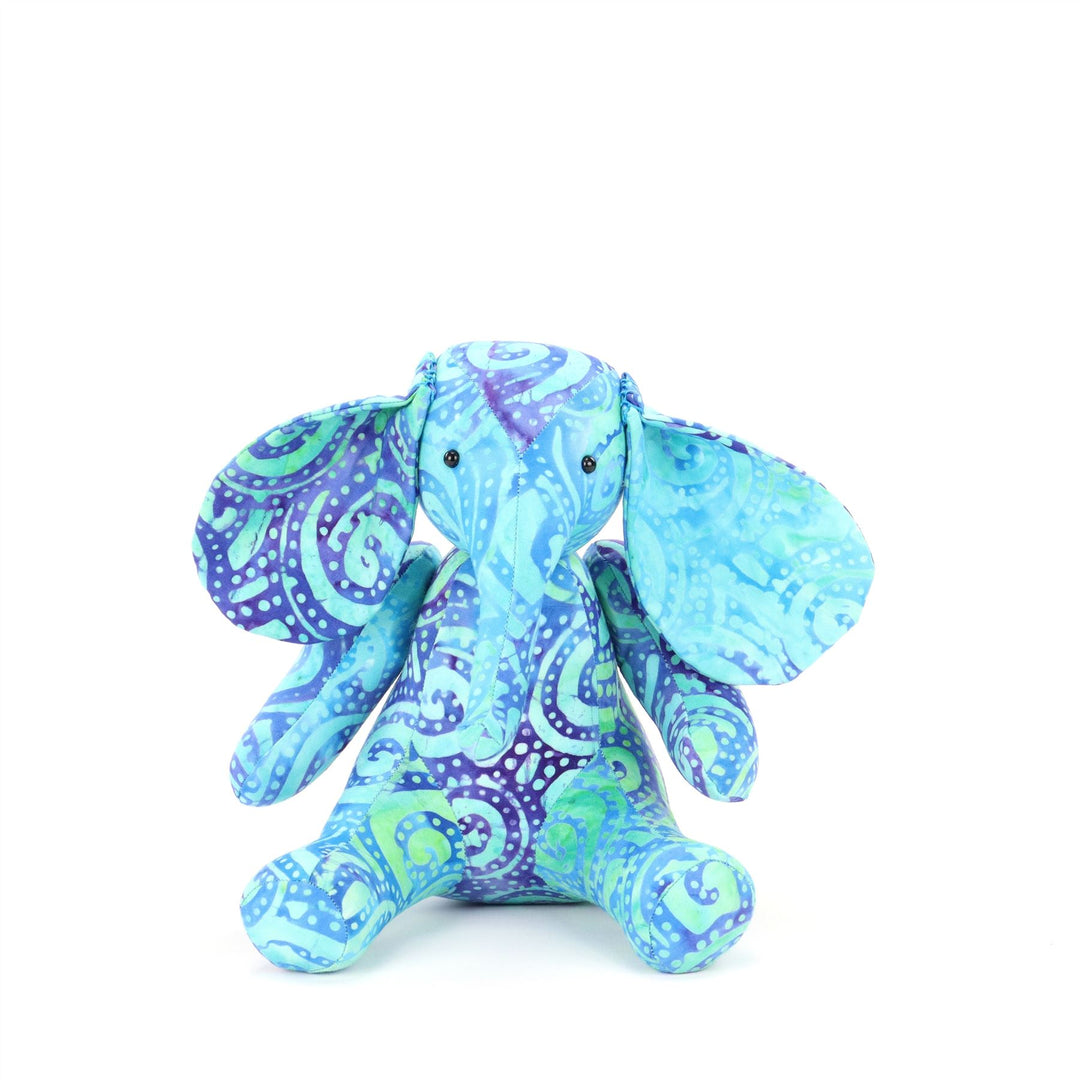 Batik Cotton Friendship Elephant - Blue Tribal Spiral