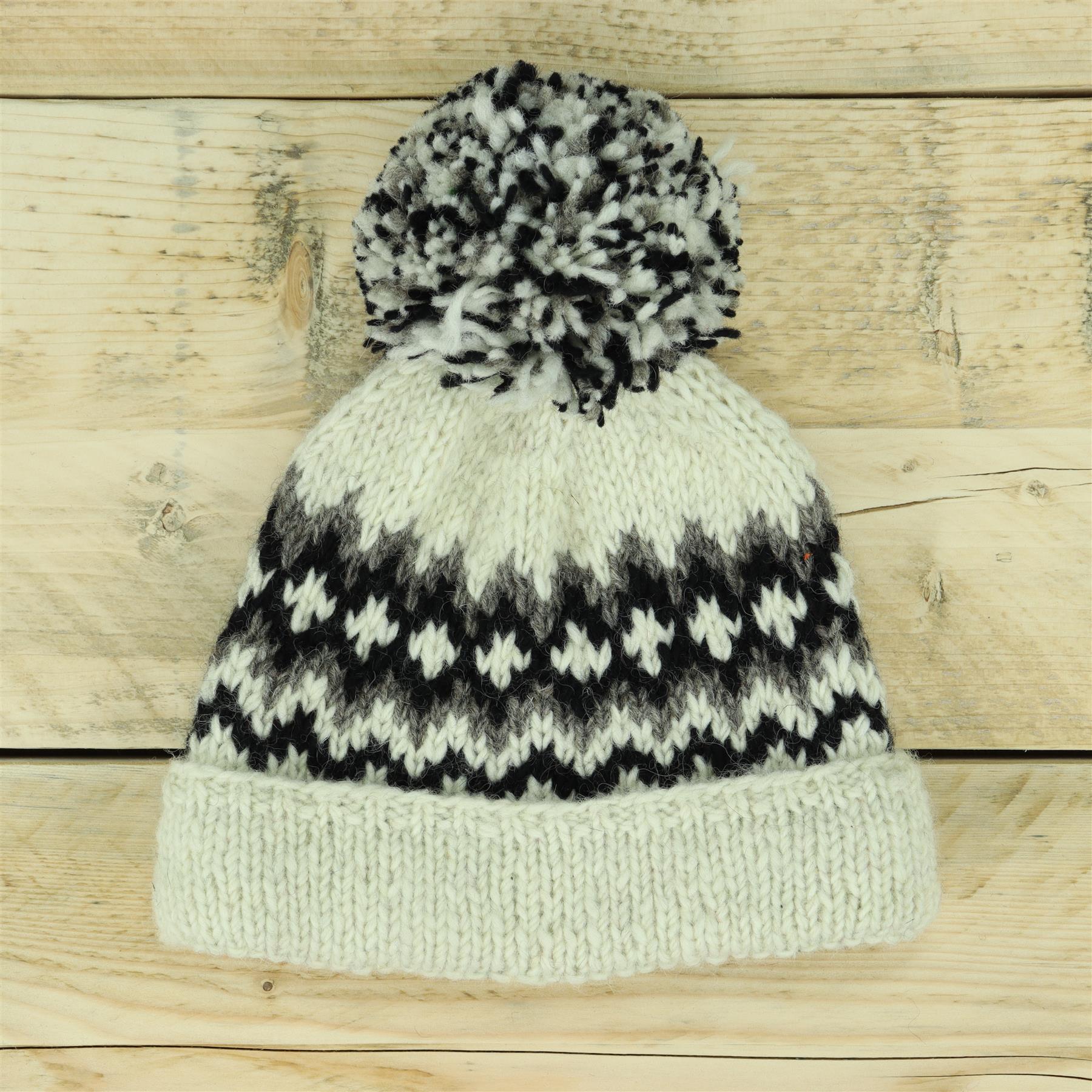 Black orders and White Fair Isle Bobble Knit Wool