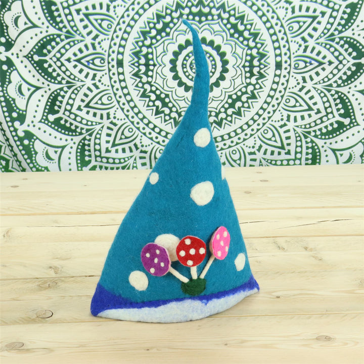 LoudElephant Handcrafted Wool Felt Hat from Nepal - Elf Toadstool Blue