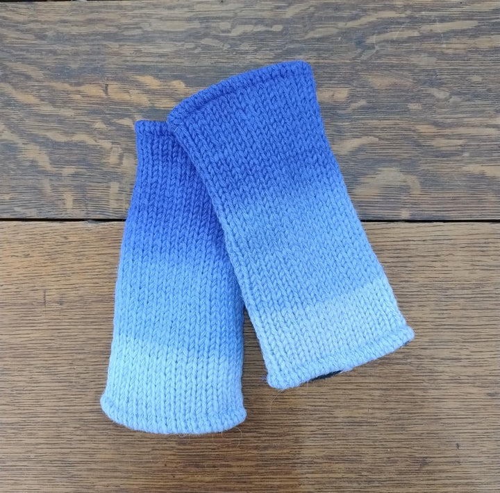 Wool Knit Fleece Lined  Wrist Warmers - Gradient Blue