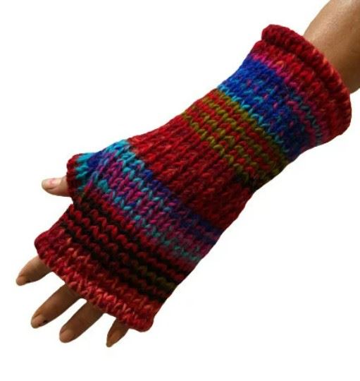 Wool Knit Fleece Lined  Wrist Warmers - SD Multi Red Blue