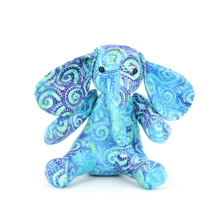 Batik Cotton Friendship Elephant - Blue Tribal Spiral