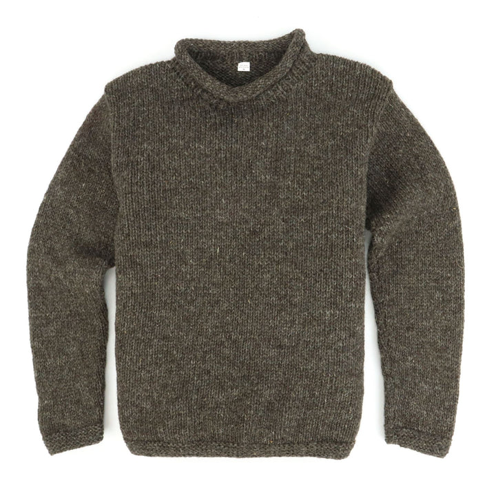 Hand Knitted Wool Jumper - Plain Mottled Brown