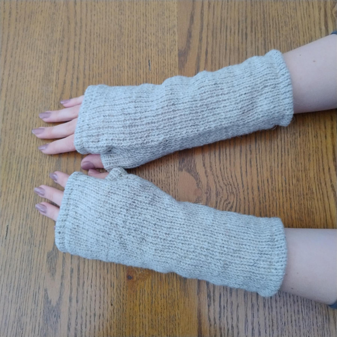 Wool Knit Fleece Lined  Wrist Warmers - Plain Cream