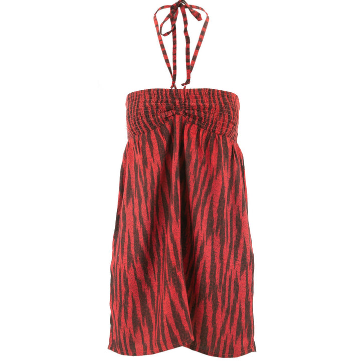 Halterneck Wrinkle Dress - Red Zebra