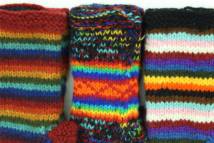 Hand Knitted Wool Arm Warmer - SD Black Rainbow Orange