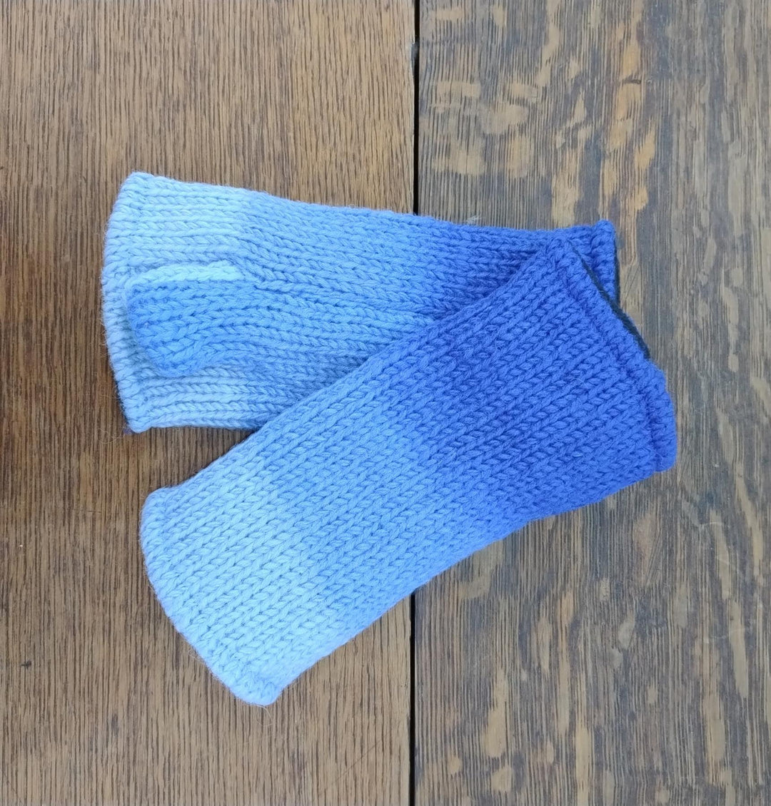 Wool Knit Fleece Lined  Wrist Warmers - Gradient Blue