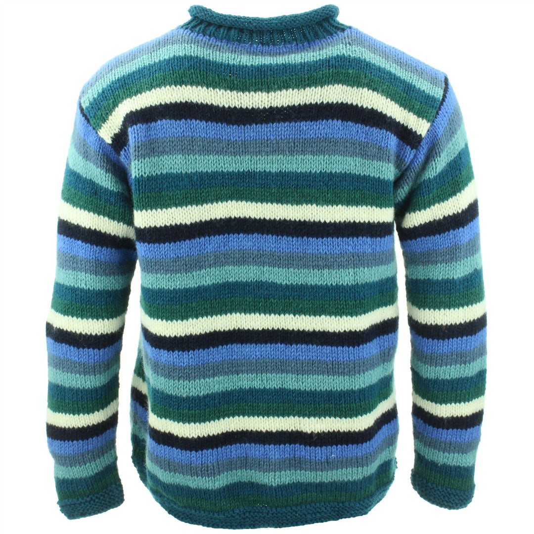 Chunky Wool Knit Jumper - Stripe Blue