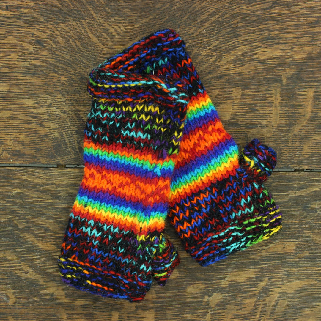 Hand Knitted Wool Arm Warmer - SD Black Rainbow Orange