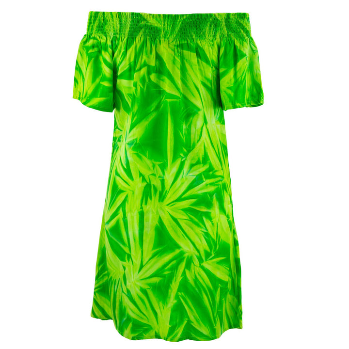 Shirred Comfy Dress - Feathers Lime Green