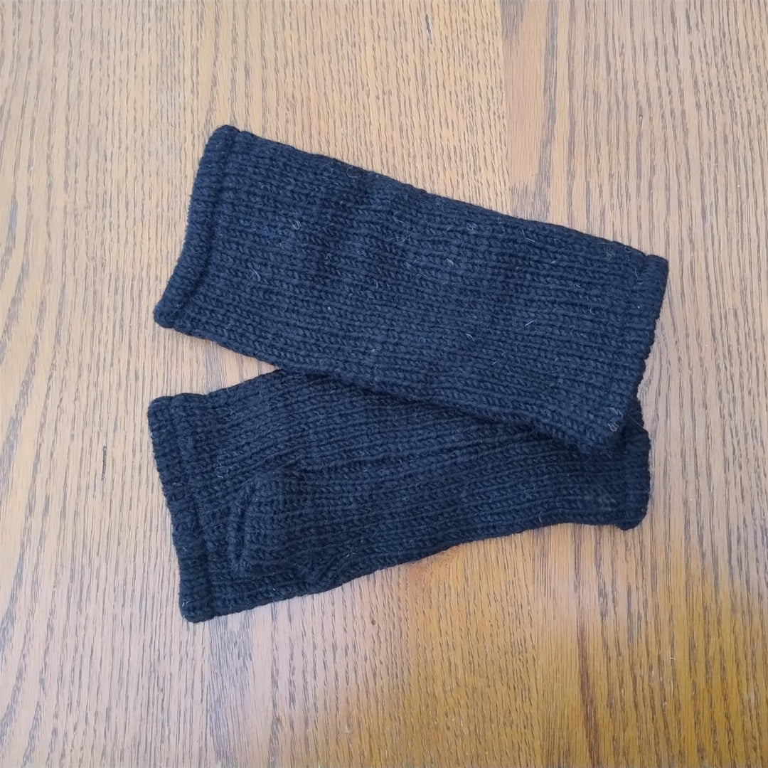 Wool Knit Fleece Lined  Wrist Warmers - Plain Black