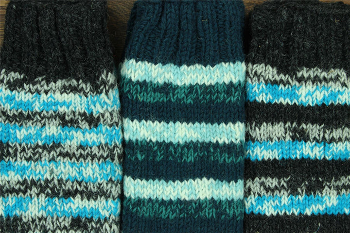 Hand Knitted Wool Leg Warmers - SD Light Blue Charcoal