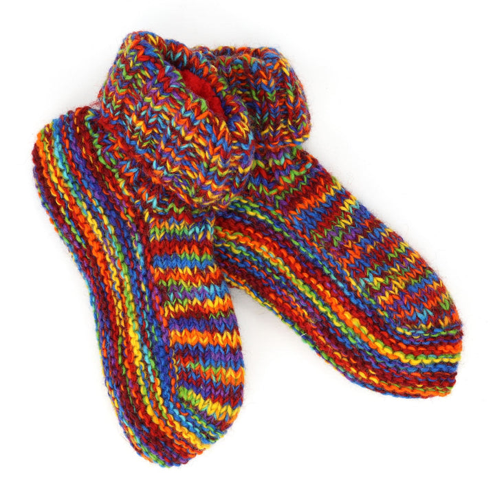 Hand Knitted Wool Slipper Socks - SD Rainbow