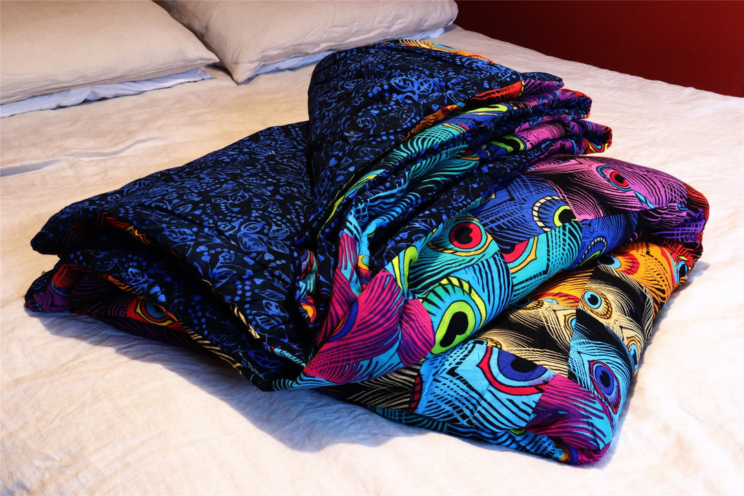 Handmade Quilted Patchwork Batik Printed Bedspread - Peacock